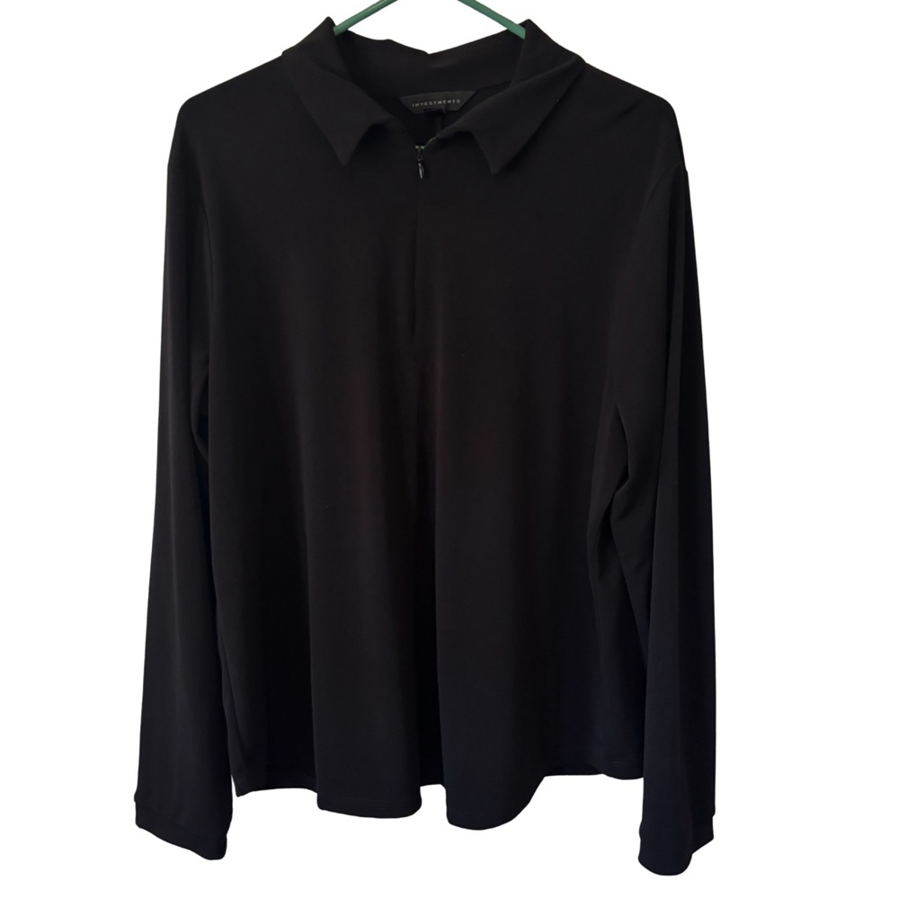 3/$20 Investments Black 1/4 Zip Collared Long Sleeve Shirt